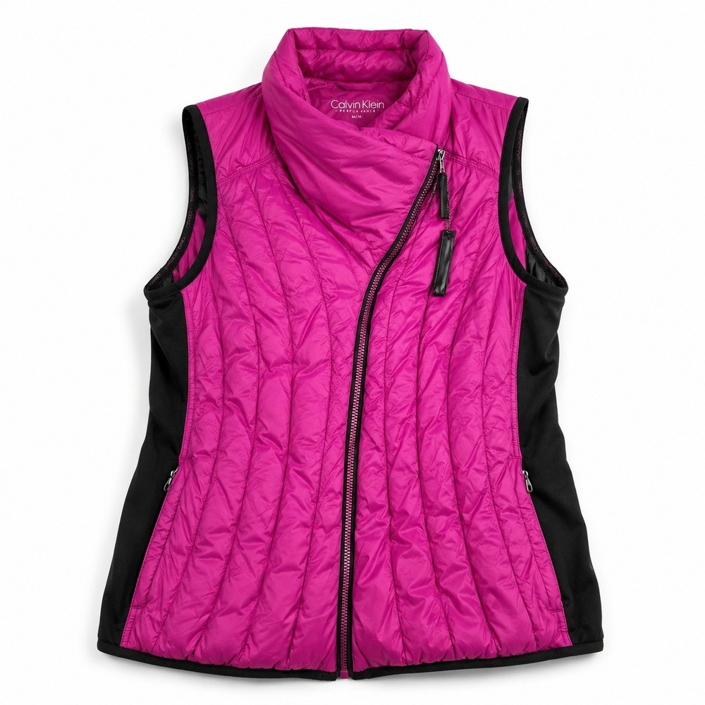 Calvin Klein Performance Pink Down Puffer Vest Asymmetrical Zip Womens M